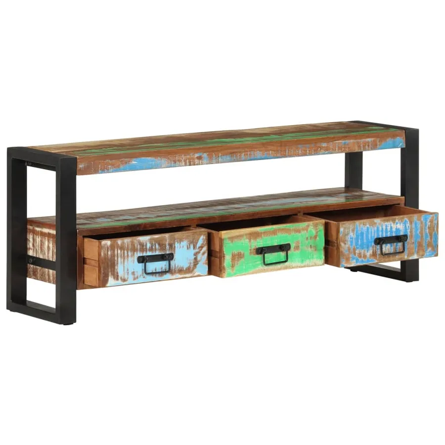 Meuble TV 120x30x45 cm Bois massif de récupération - 6