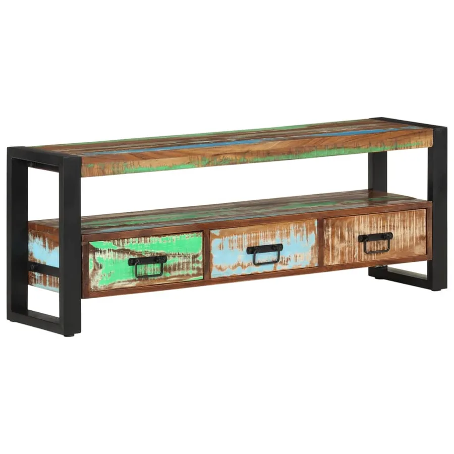 Meuble TV 120x30x45 cm Bois massif de récupération - 9