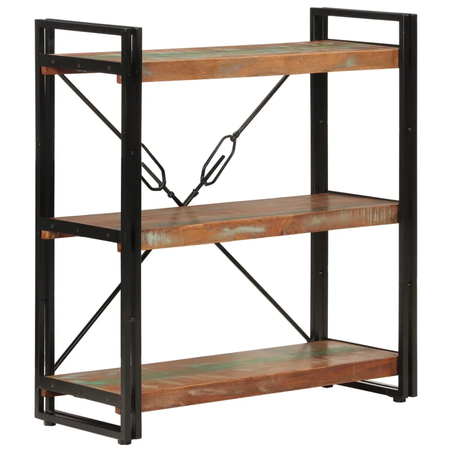 Bibliothèque 3 niveaux 77x30x80 cm bois récupération massif/fer