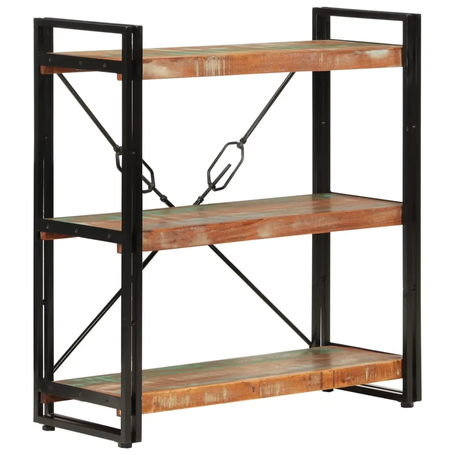 Bibliothèque 3 niveaux 77x30x80 cm bois récupération massif/fer - 10
