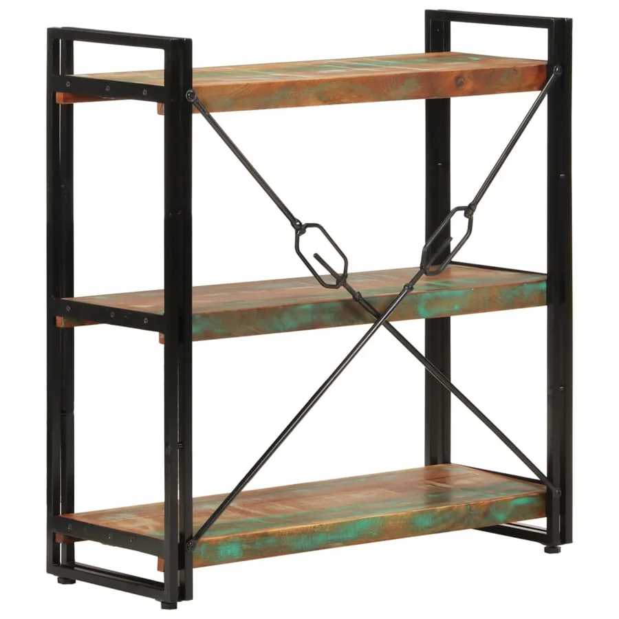 Bibliothèque 3 niveaux 77x30x80 cm bois récupération massif/fer - 3