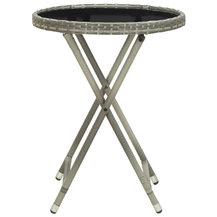 Table à thé Gris 60 cm Résine tressée et verre trempé - 2
