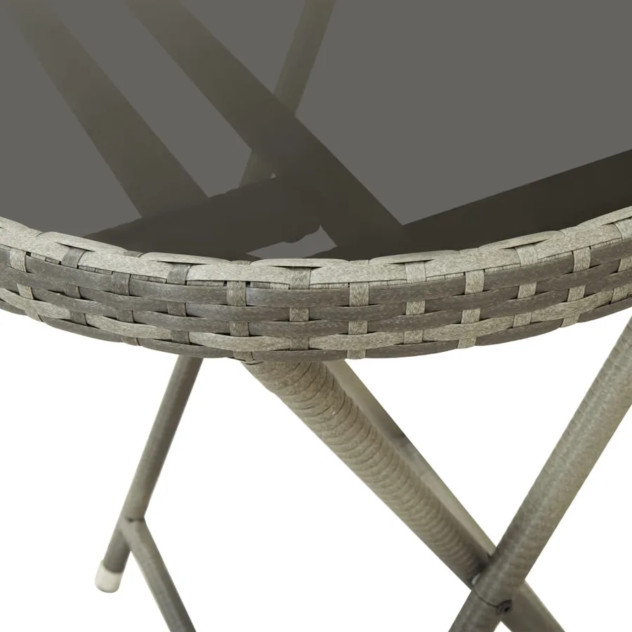 Table à thé Gris 60 cm Résine tressée et verre trempé - 4