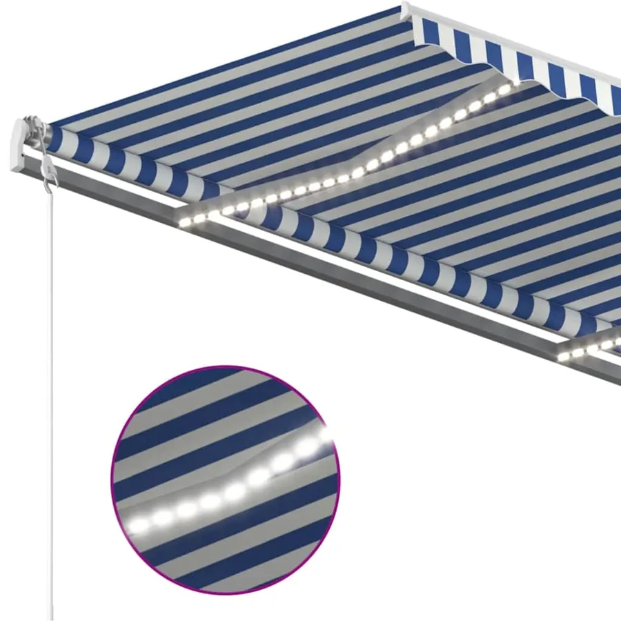Auvent automatique capteur de vent LED 450x350 cm Bleu et blanc - 4
