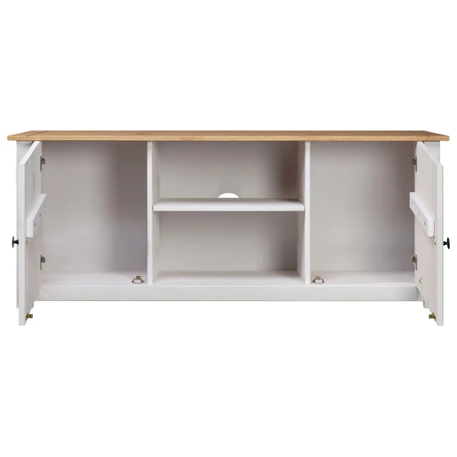 Meuble TV Blanc 120x40x50 cm Bois de pin massif Gamme Panama - 3