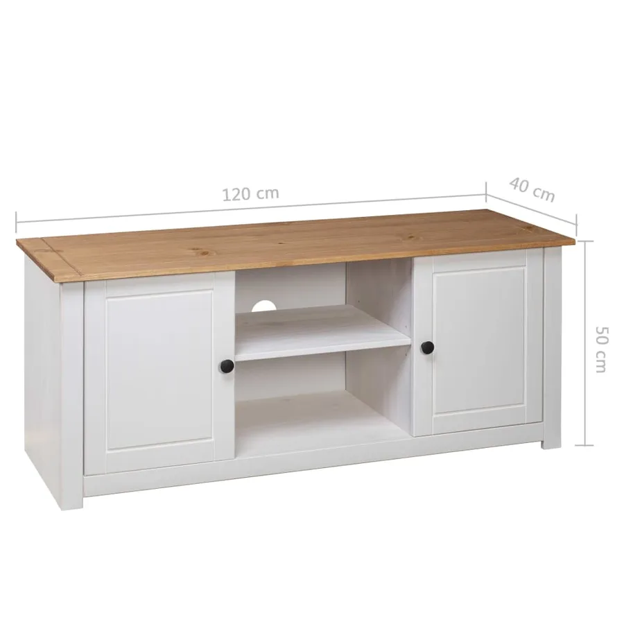 Meuble TV Blanc 120x40x50 cm Bois de pin massif Gamme Panama - 9