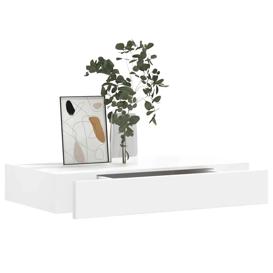 Étagère murale avec 1 tiroir MDF Blanc Rangement de livres/DVD - 3