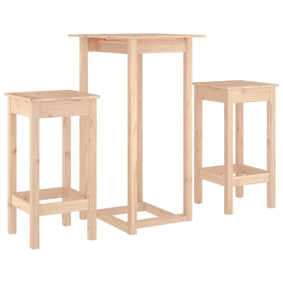 Ensemble de bar 3 pcs Bois de pin massif - 2