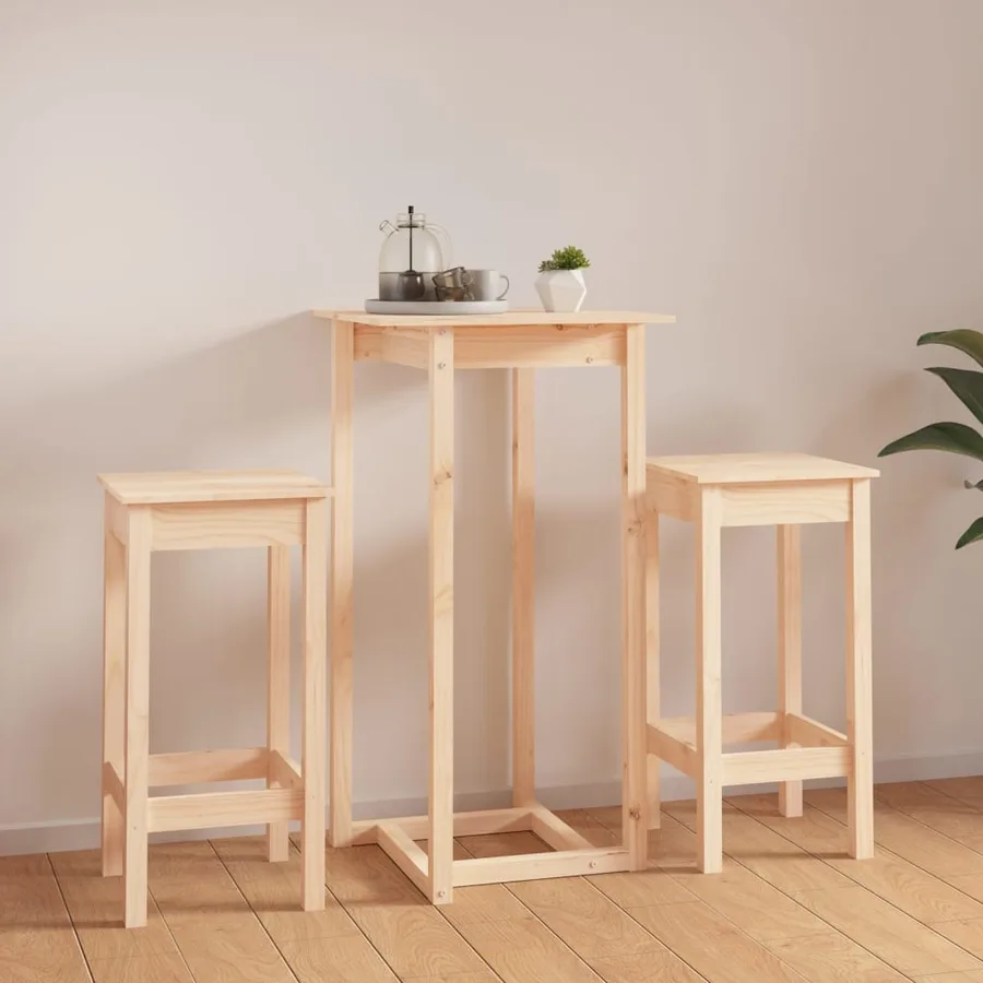 Ensemble de bar 3 pcs Bois de pin massif - 3