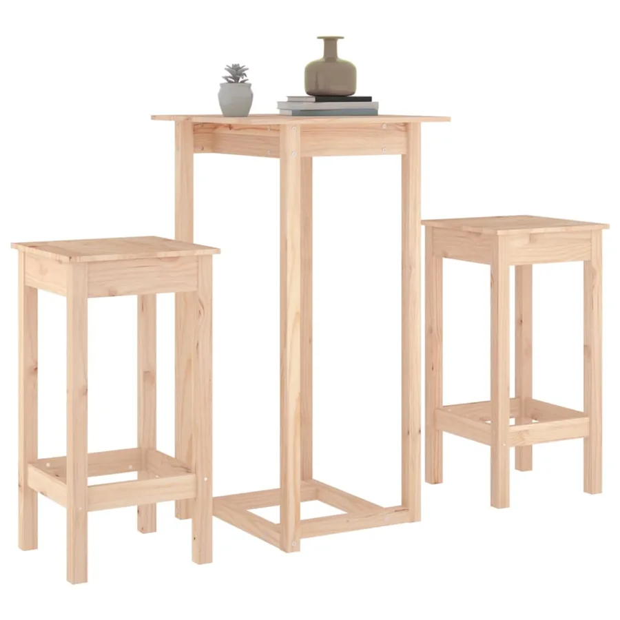 Ensemble de bar 3 pcs Bois de pin massif - 4