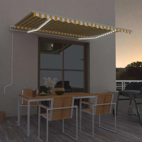 Auvent automatique capteur de vent LED 450x350cm Jaune et blanc