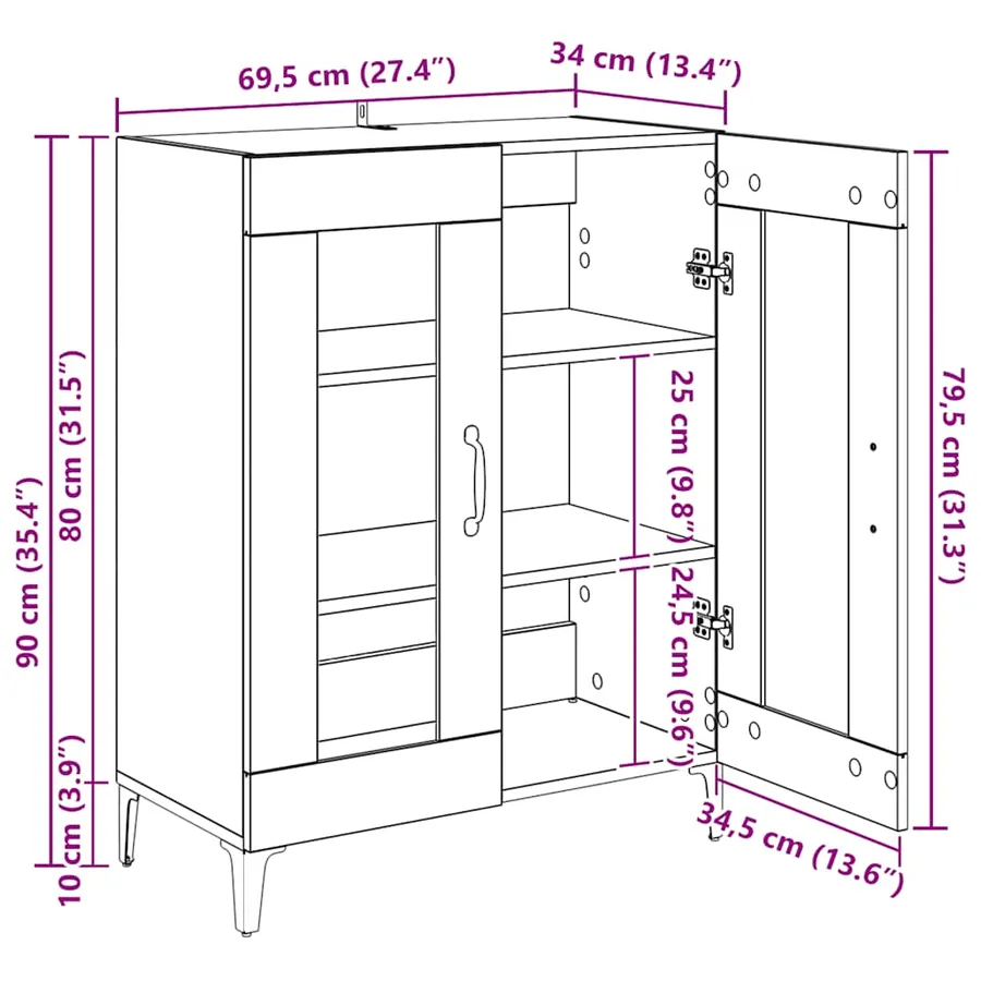 Buffet gris béton 69,5x34x90 cm bois d'ingénierie - 9