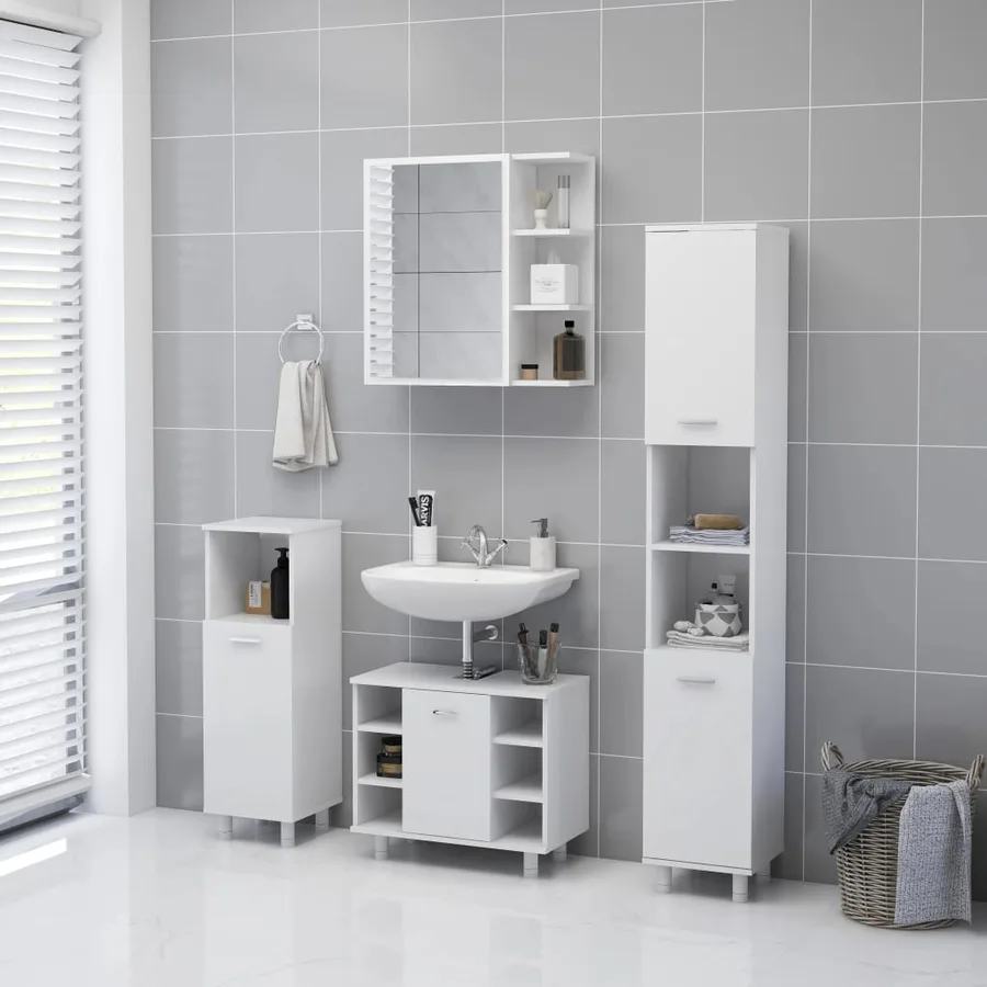 Armoire à miroir de salle de bain Blanc Bois d’ingénierie - 5
