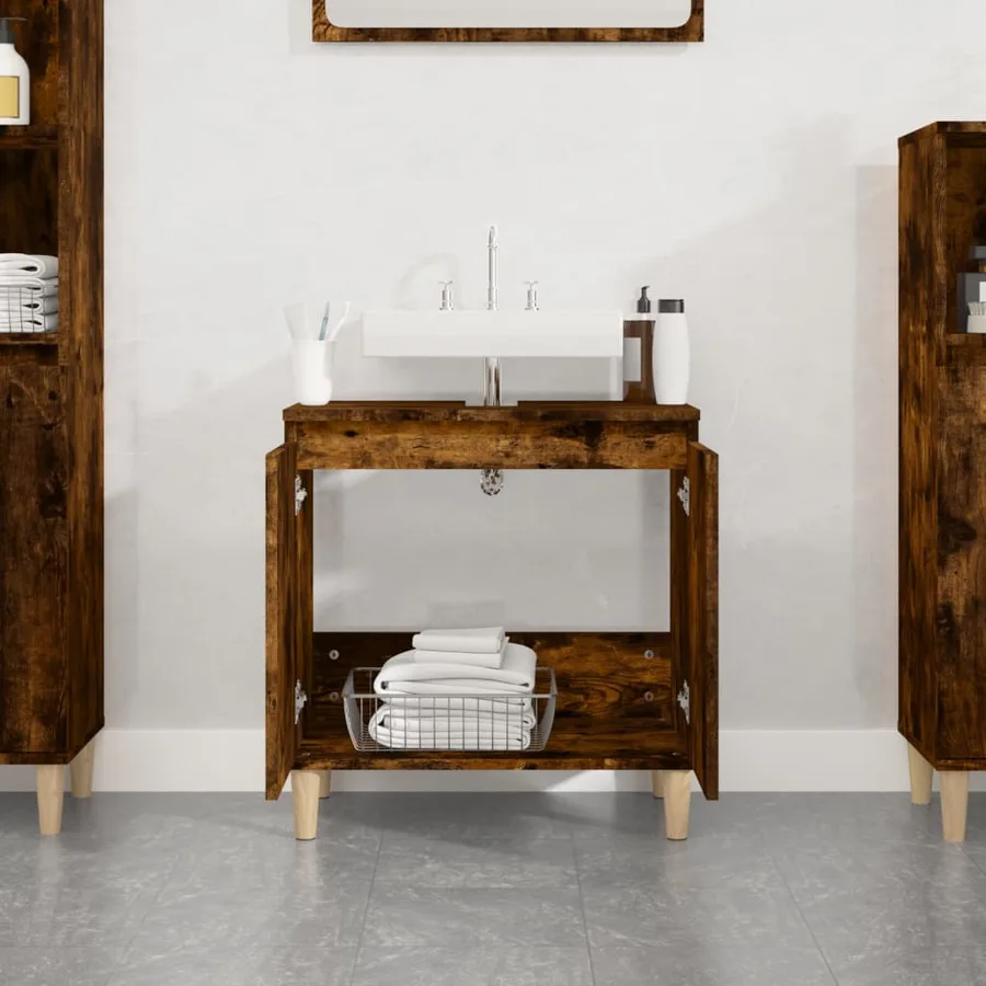 Meuble d'évier chêne fumé 58x33x60 cm bois d'ingénierie - 3