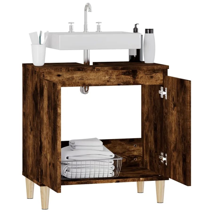 Meuble d'évier chêne fumé 58x33x60 cm bois d'ingénierie - 5