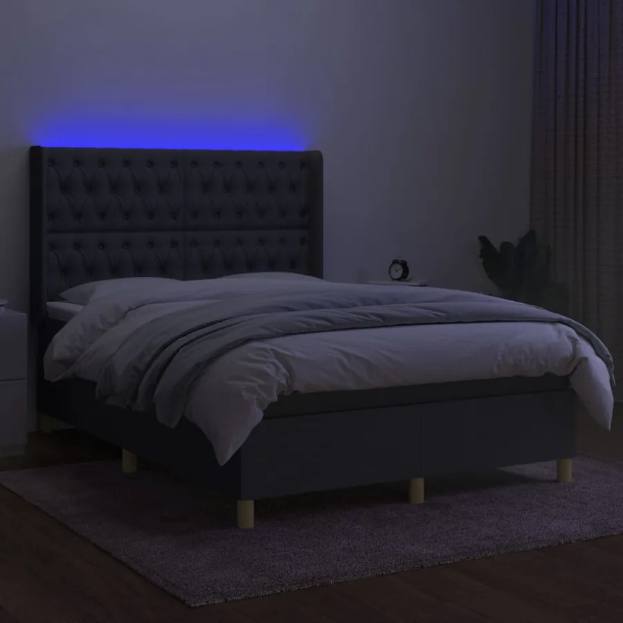 Sommier à lattes de lit matelas LED Gris foncé 140x190 cm Tissu - 3