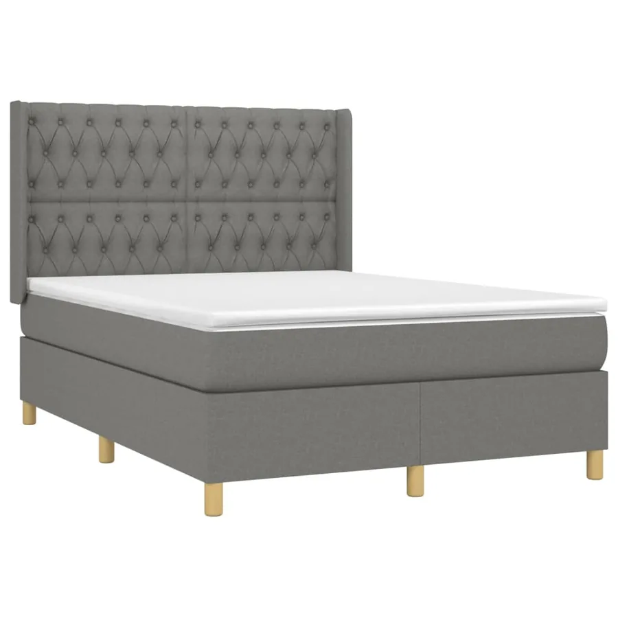 Sommier à lattes de lit matelas LED Gris foncé 140x190 cm Tissu - 4