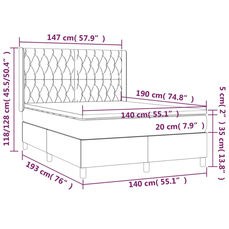 Sommier à lattes de lit matelas LED Gris foncé 140x190 cm Tissu - 8