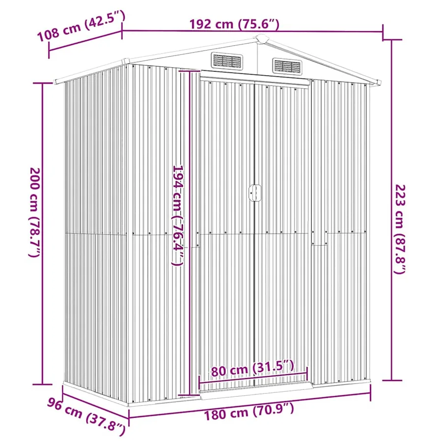 Abri de jardin Gris clair 192x108x223 cm Métal galvanisé - 8