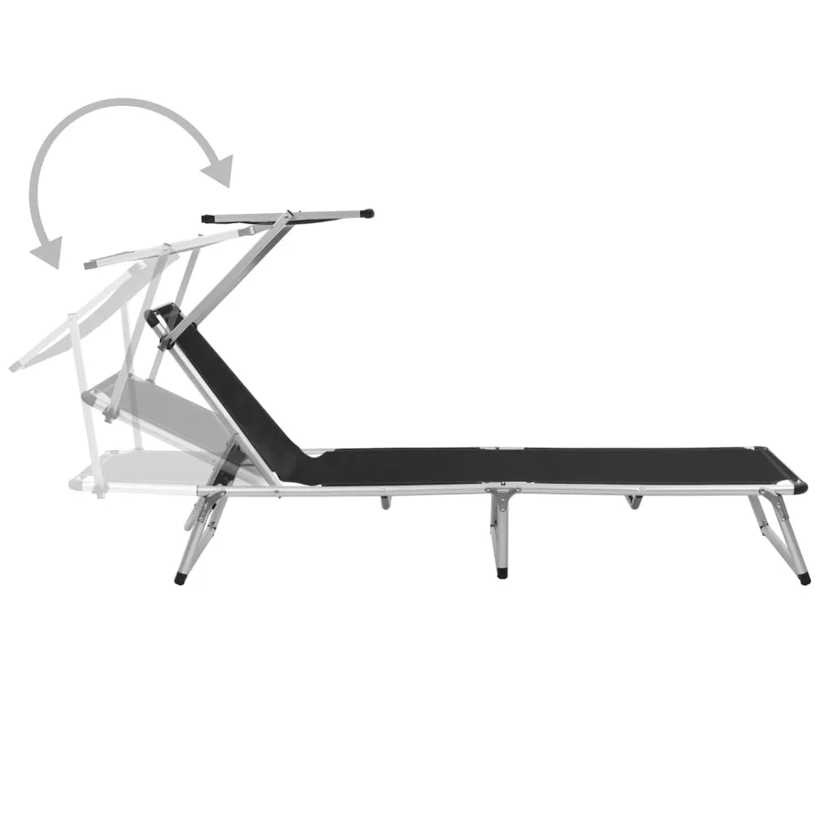 Chaise longue pliable avec toit Aluminium et textilène Noir - 2