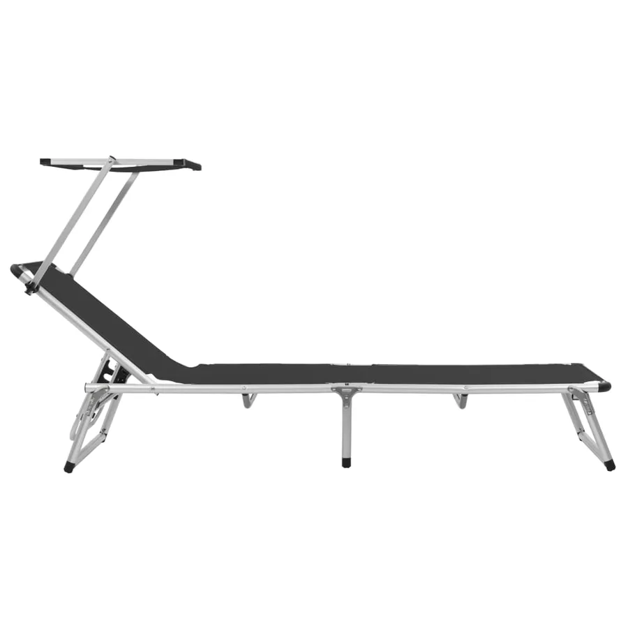 Chaise longue pliable avec toit Aluminium et textilène Noir - 3