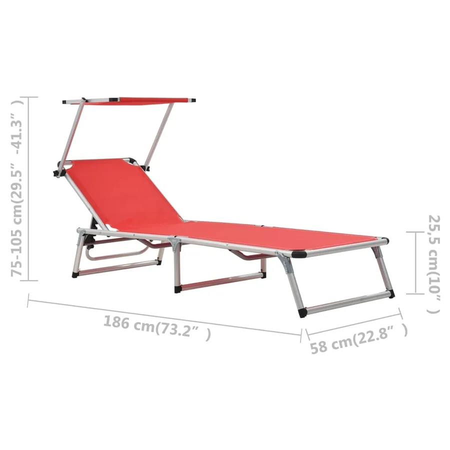 Chaise longue pliable avec toit Aluminium et textilène Noir - 30
