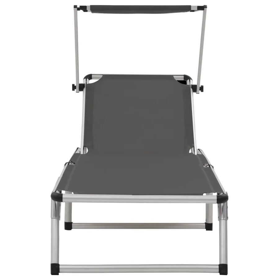 Chaise longue pliable avec toit Aluminium et textilène Noir - 34