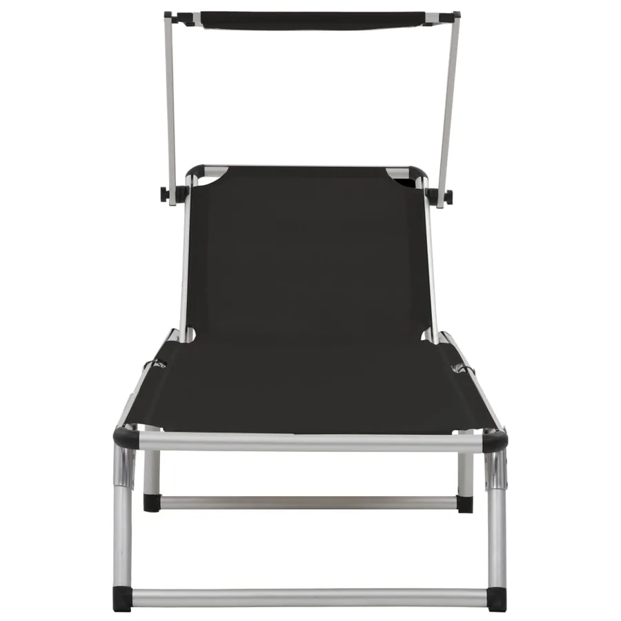 Chaise longue pliable avec toit Aluminium et textilène Noir - 4