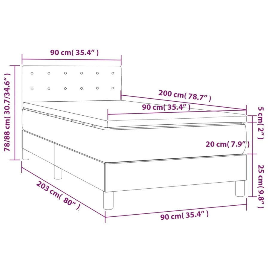 Sommier à lattes de lit avec matelas Gris clair 90x200 cm Tissu - 7