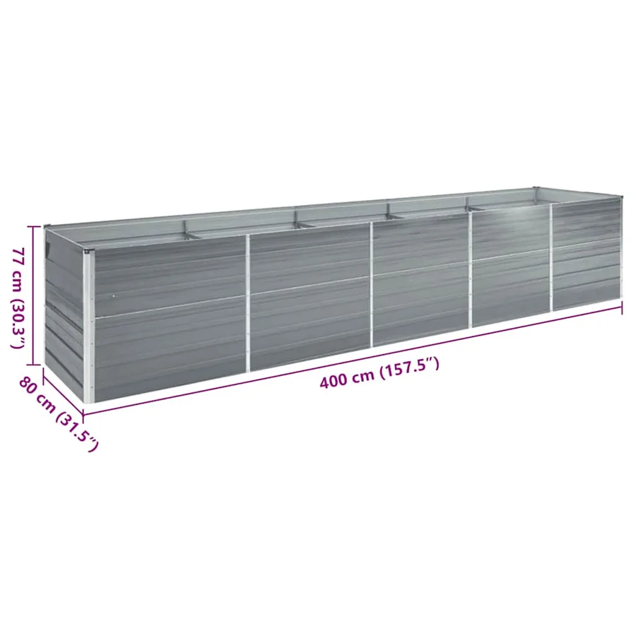 Lit surélevé de jardin Acier galvanisé 400x80x77 cm Gris - 8
