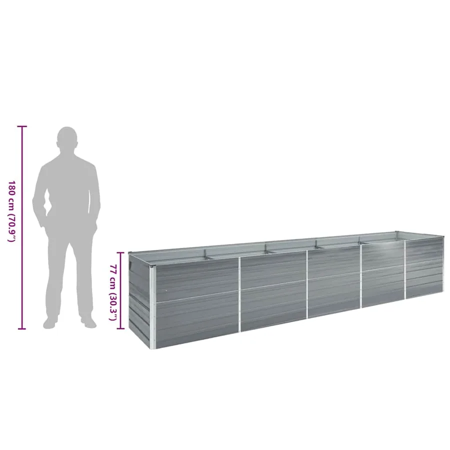 Lit surélevé de jardin Acier galvanisé 400x80x77 cm Gris - 9