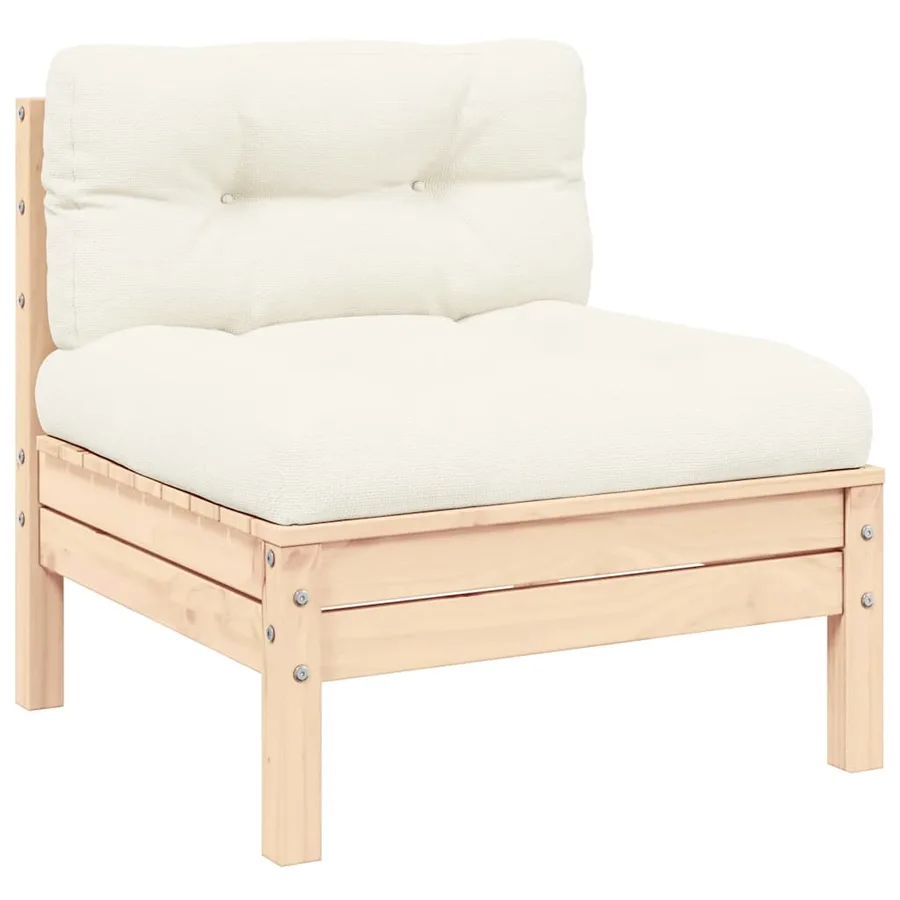 Salon de jardin 3 pcs avec coussins crème Bois de pin massif - 3