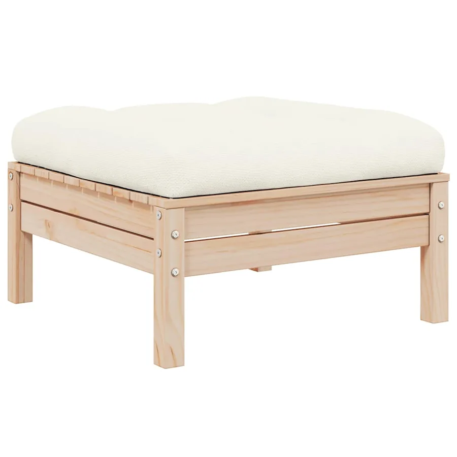 Salon de jardin 3 pcs avec coussins crème Bois de pin massif - 4