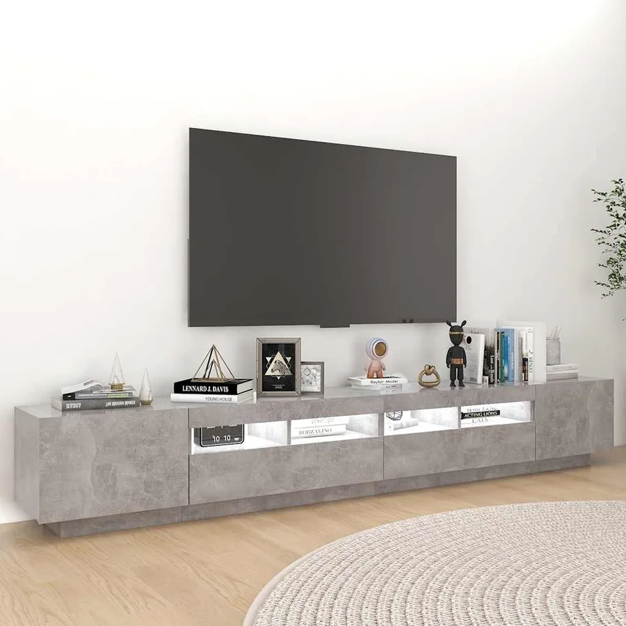 Meuble TV avec lumières LED Gris béton 260x35x40 cm - 3