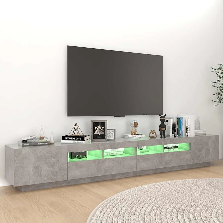 Meuble TV avec lumières LED Gris béton 260x35x40 cm - 5