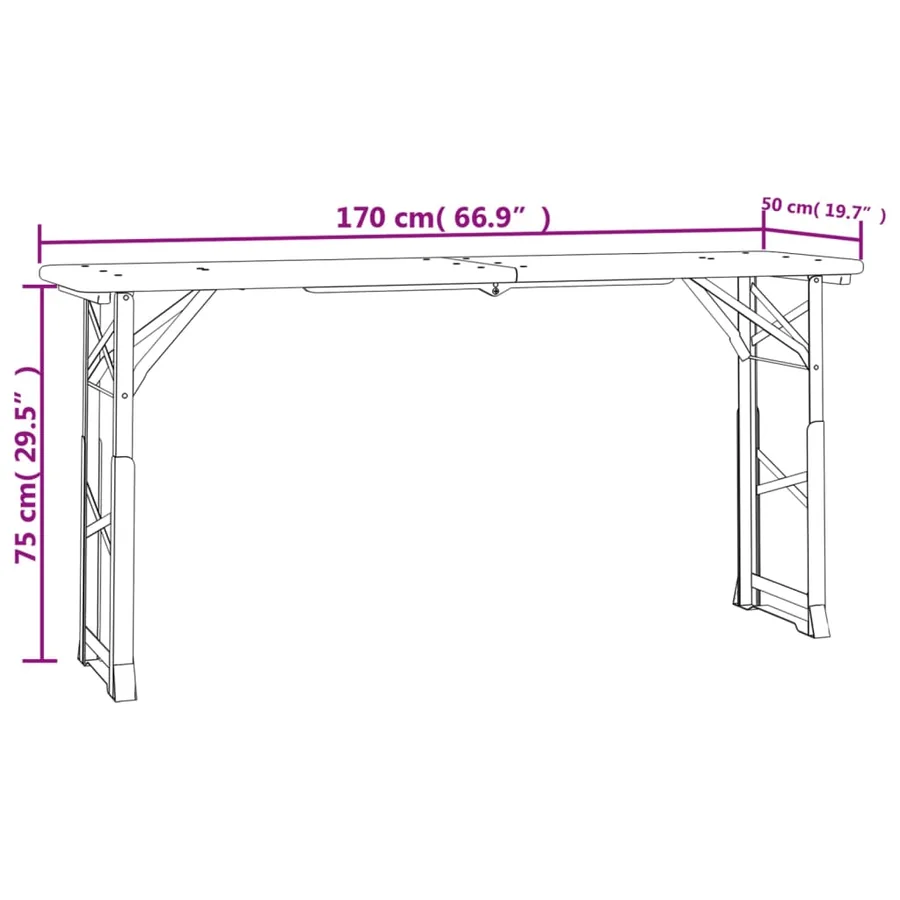 Table à bière pliable 170x50x75/105 cm bois massif de sapin - 6
