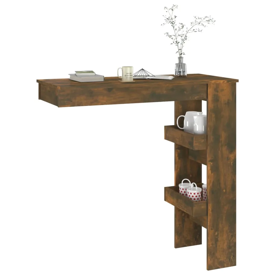 Table de bar murale Chêne fumé 102x45x103,5cm Bois d'ingénierie - 7