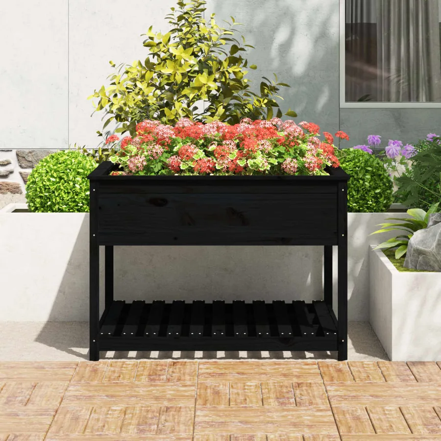 Jardinière et étagère Noir 111,5x111,5x81 cm Bois massif de pin - 3