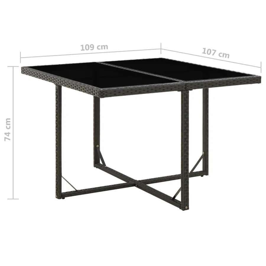 Table de jardin Noir 109x107x74 cm Résine tressée et verre - 5