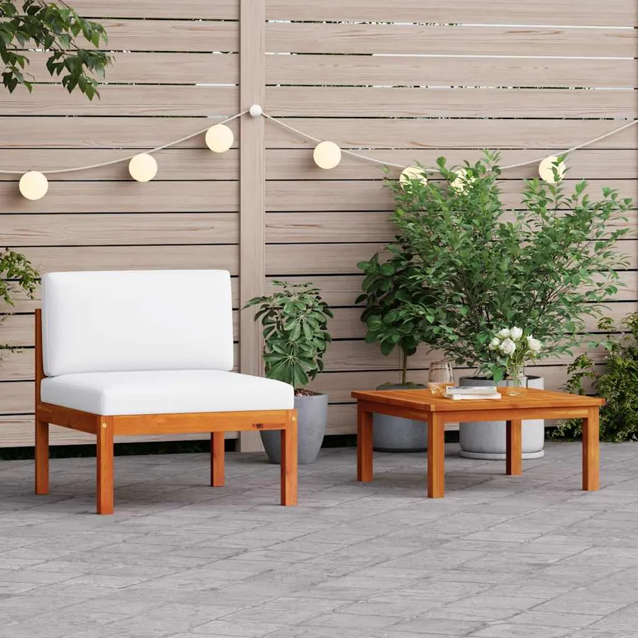 Salon de jardin 2 pièces avec coussins en bois d'acacia et corde