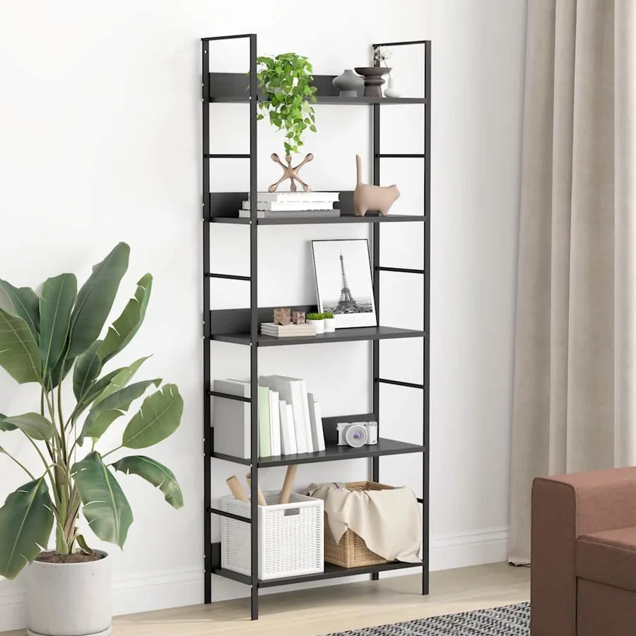Bibliothèque à 5 niveaux noir 60x27,6x158,5cm bois d'ingénierie