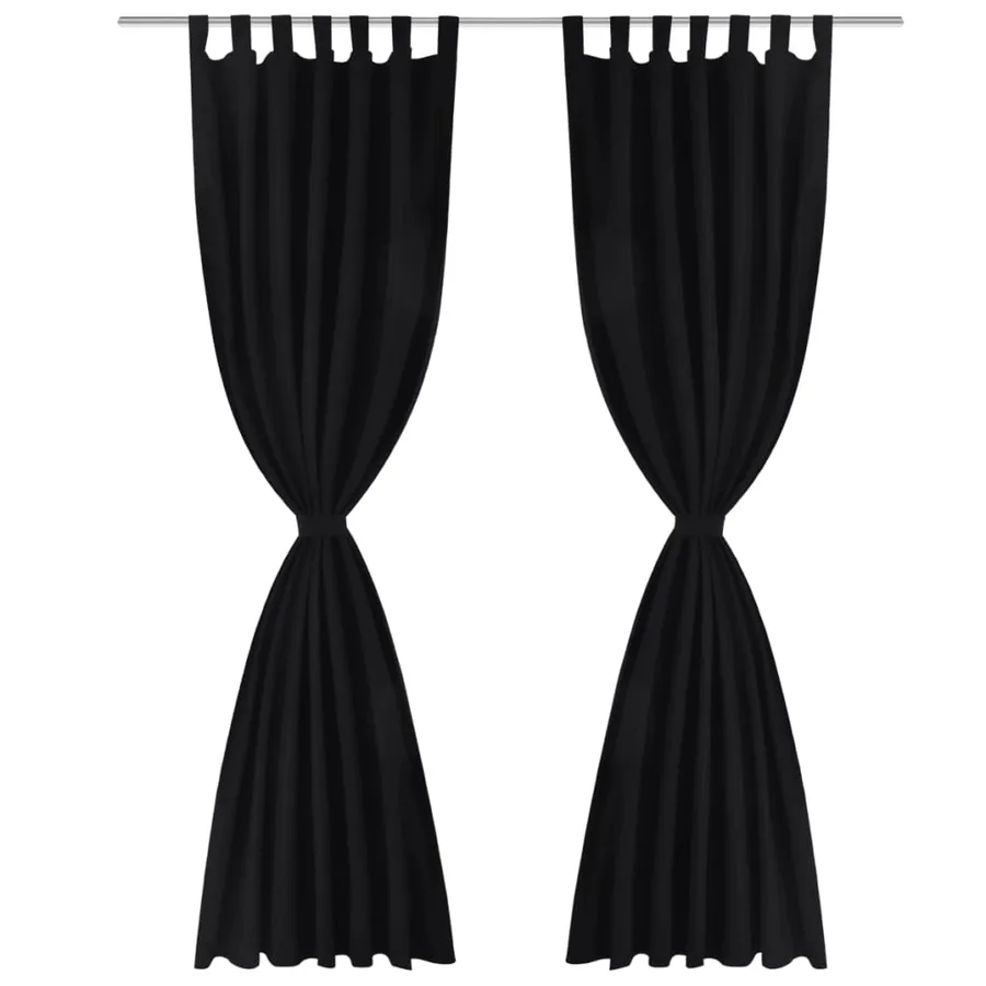 2 pcs Rideau à Passant Micro Satin Noir 140 x 225 cm - 2