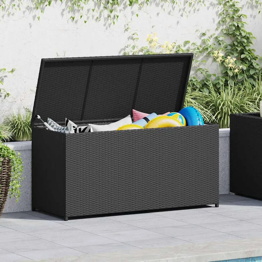 Boîte de rangement de jardin noir 120x50x60 cm résine tressée - 2