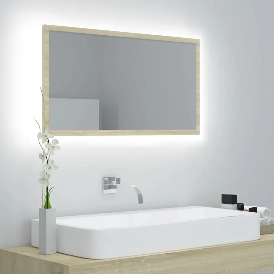 Miroir LED de salle de bain Chêne sonoma 80x8,5x37 cm Acrylique