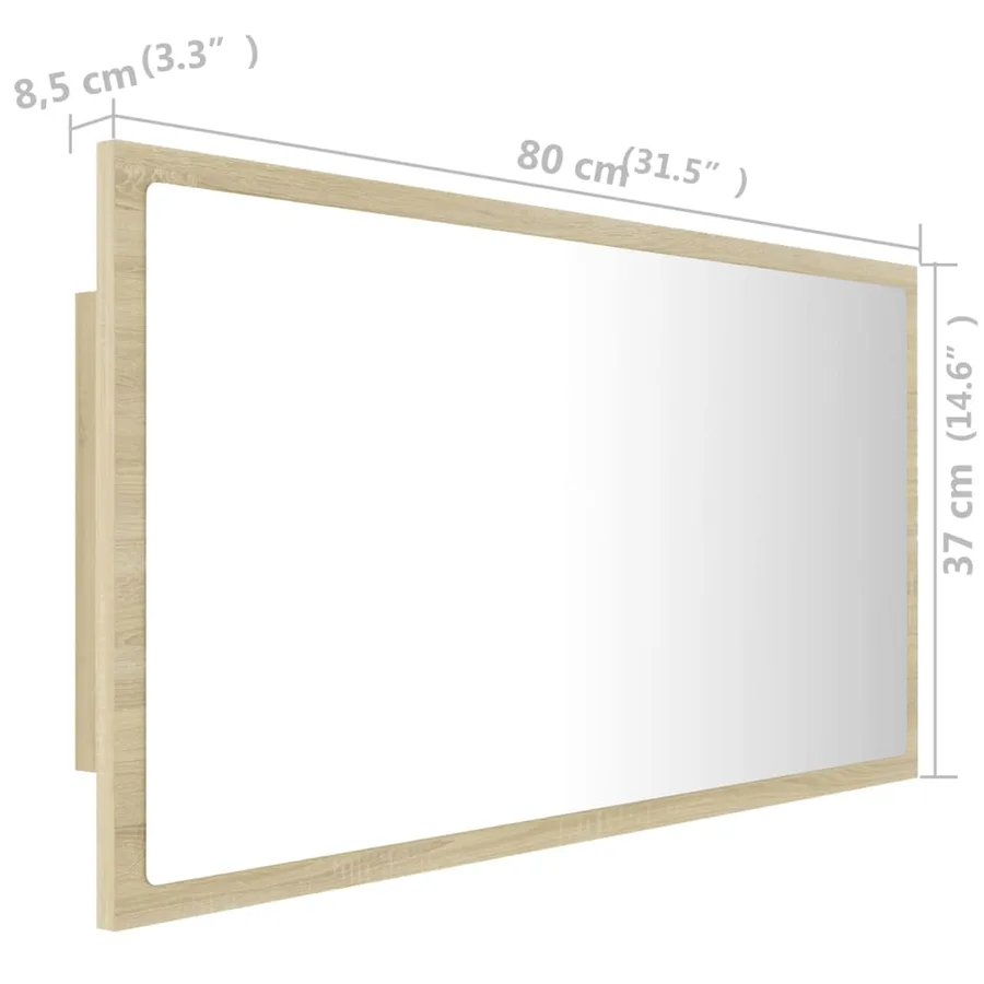 Miroir LED de salle de bain Chêne sonoma 80x8,5x37 cm Acrylique - 12