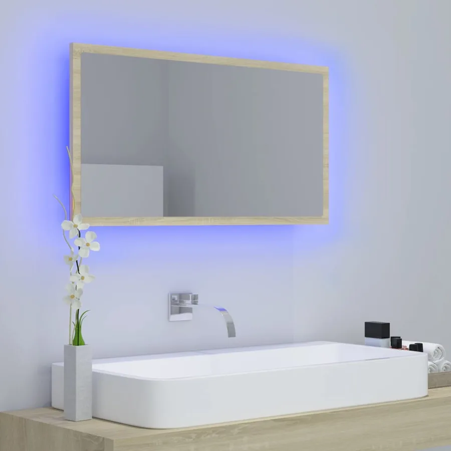 Miroir LED de salle de bain Chêne sonoma 80x8,5x37 cm Acrylique - 3