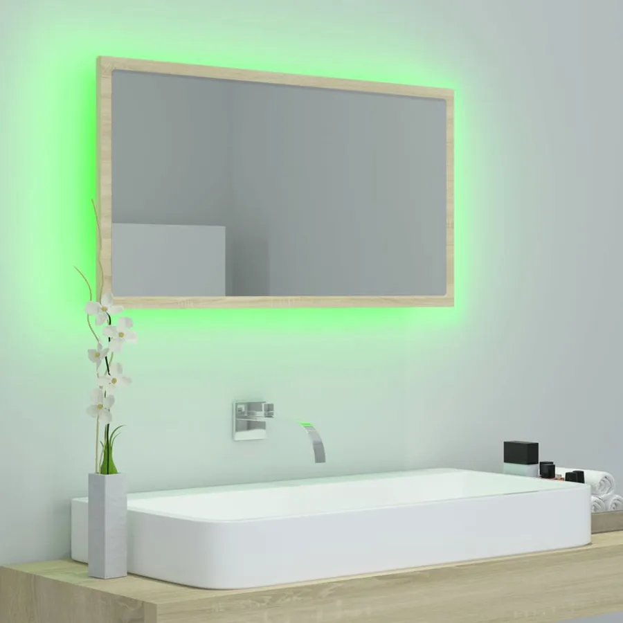 Miroir LED de salle de bain Chêne sonoma 80x8,5x37 cm Acrylique - 4