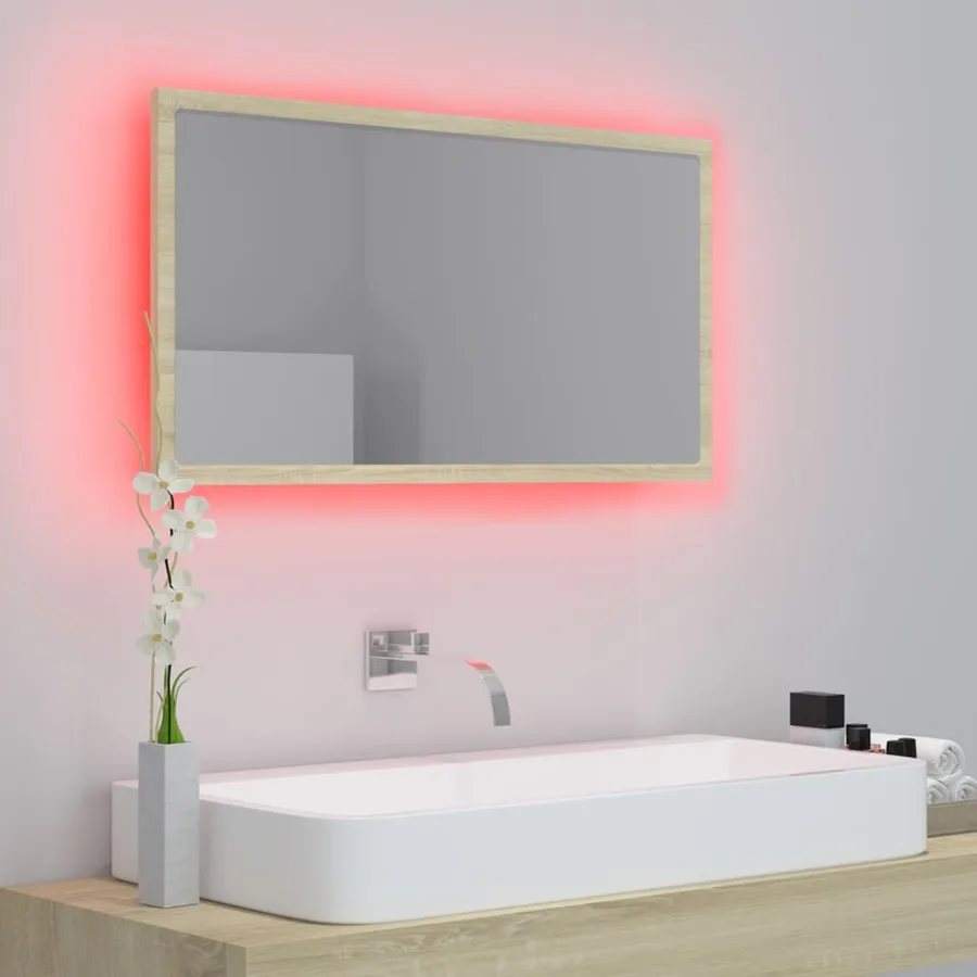 Miroir LED de salle de bain Chêne sonoma 80x8,5x37 cm Acrylique - 5