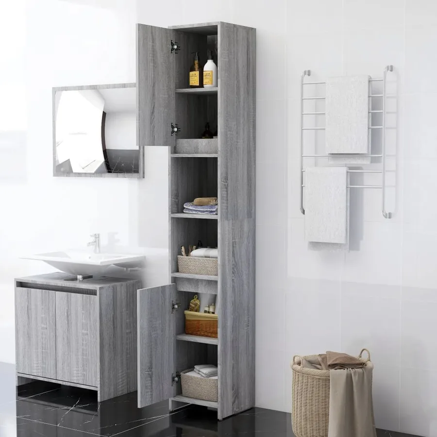 Armoire de bain Sonoma gris 30x30x183,5 cm Bois d'ingénierie - 3