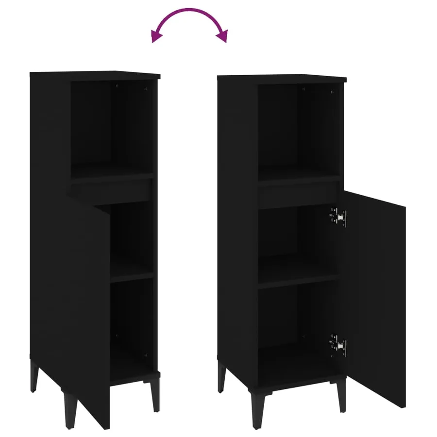 Armoire de salle de bain noir 30x30x100 cm bois d'ingénierie - 12